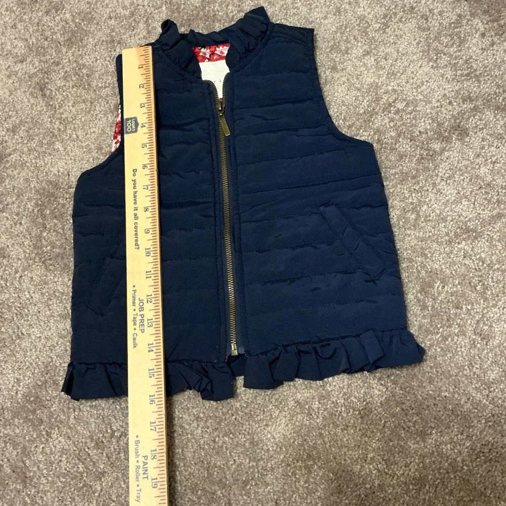 Copper Key Girls Navy Puffer Vest Floral Lining Ruffle Trim‎ Size 4/5